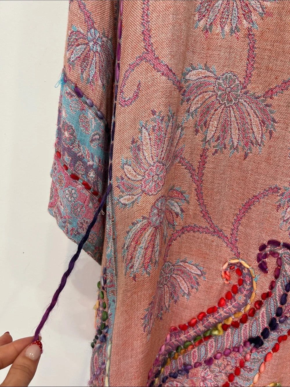 RAJ Boho Lavender & Peach Floral Embroidered Kimono duster rayon one size - Picture 12 of 13